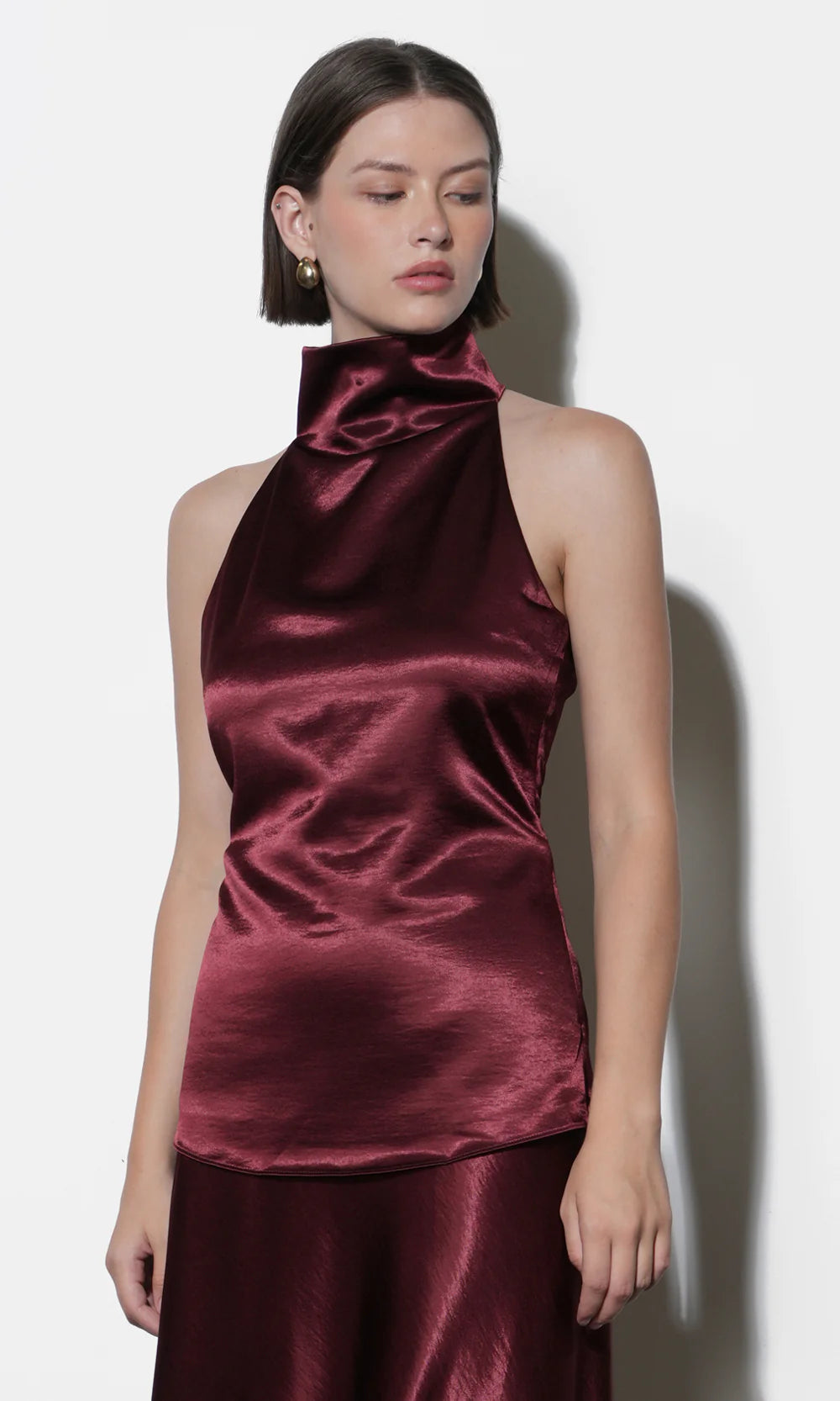 Addison Cowl Funnel Neck Halter Top - Dark Cherry
