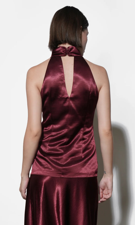Addison Cowl Funnel Neck Halter Top - Dark Cherry