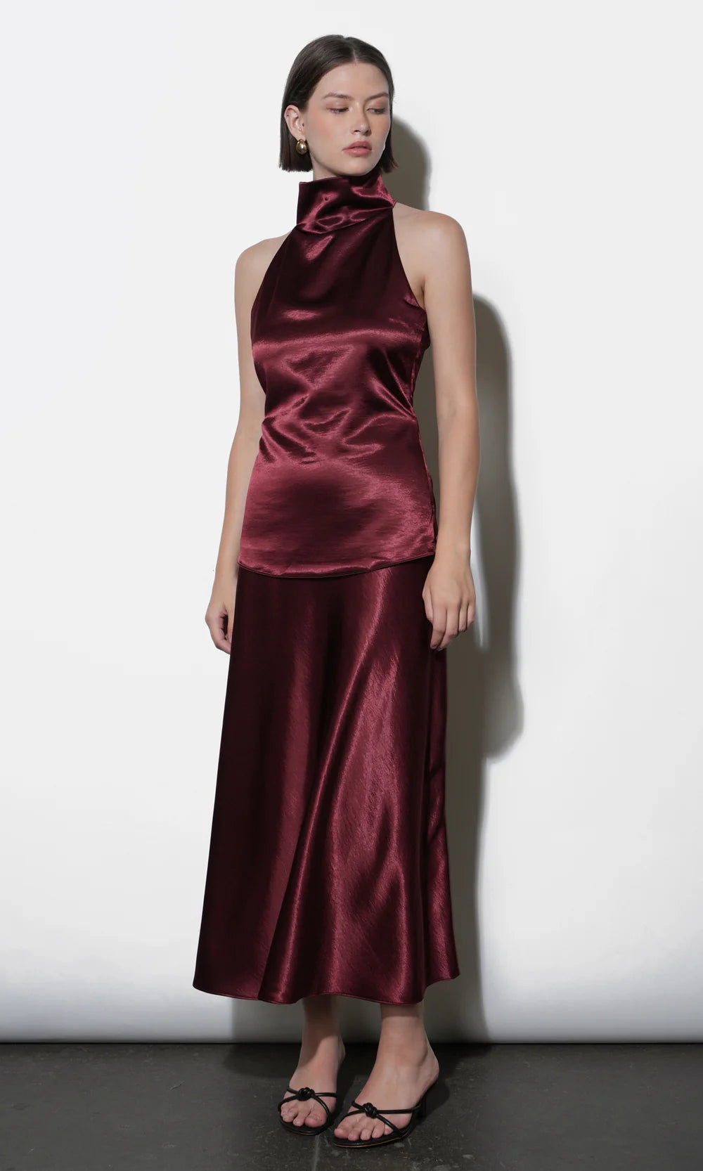 Addison Cowl Funnel Neck Halter Top - Dark Cherry