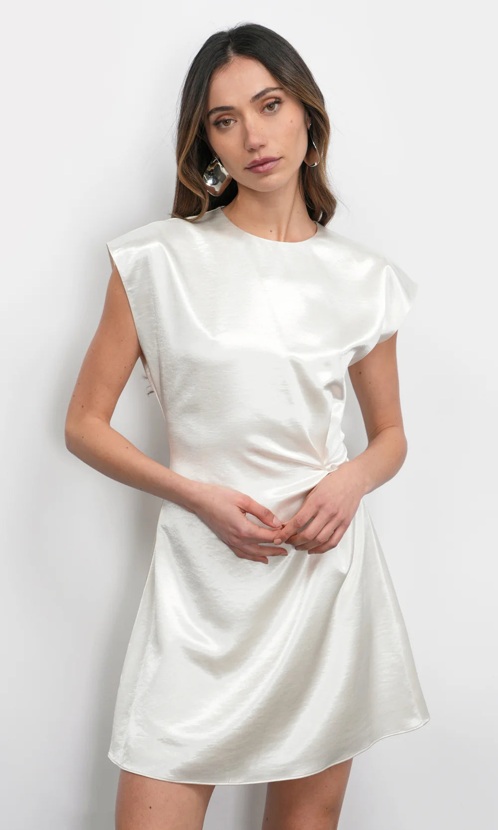 Wilson High Shine Dolman Sleeve Side Twist Mini Dress - Pearl