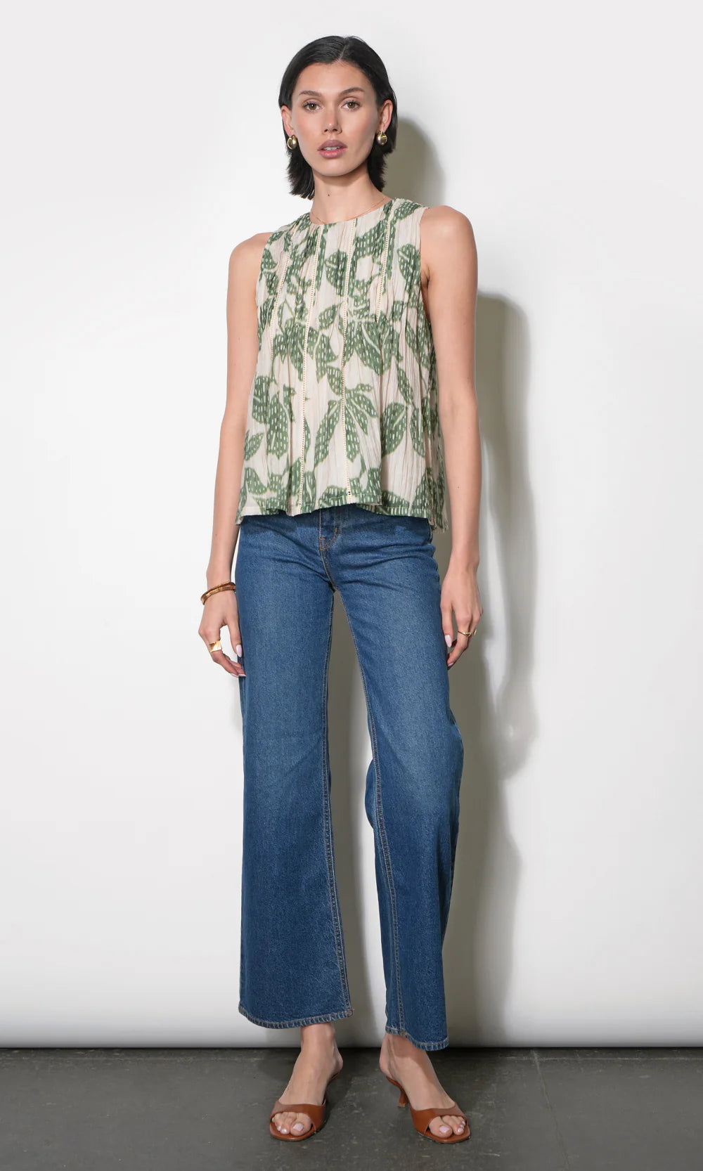 Elaine Sleeveless Pintuck Top - Green
