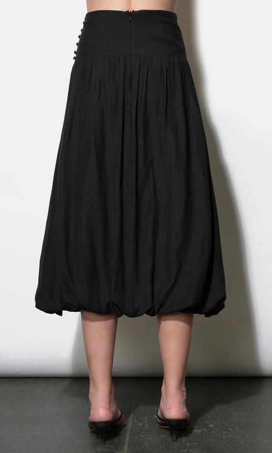 Delilah Bubble Midi Skirt With Side Button - Black