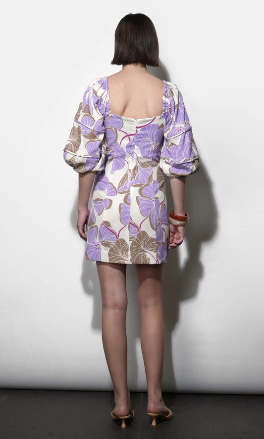 Emery Bubble Sleeve Piped Mini Dress - Cream/Lilac