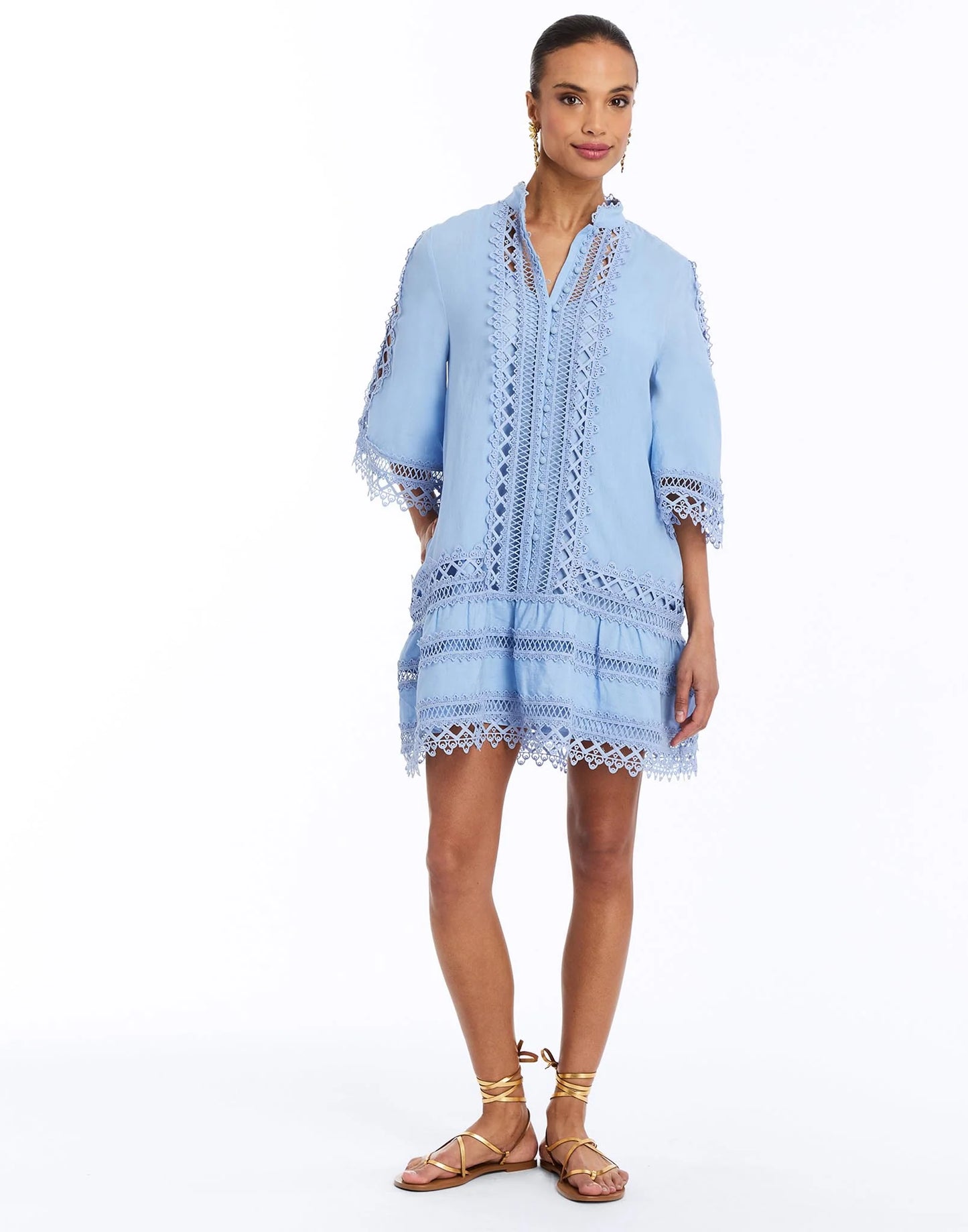 Goldie Lace Mini Dress - Lotus Blue