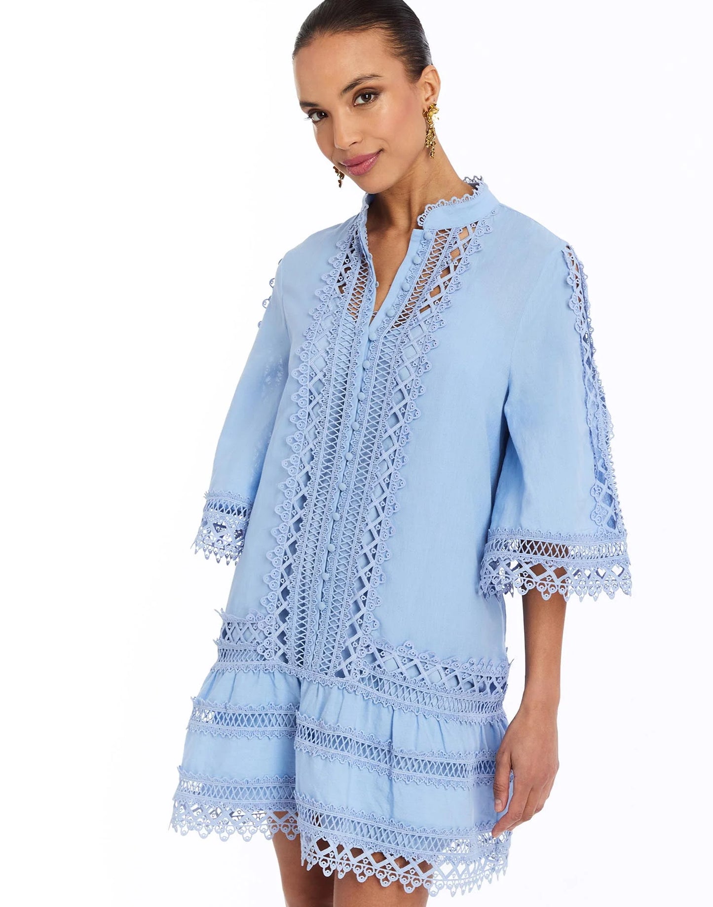 Goldie Lace Mini Dress - Lotus Blue