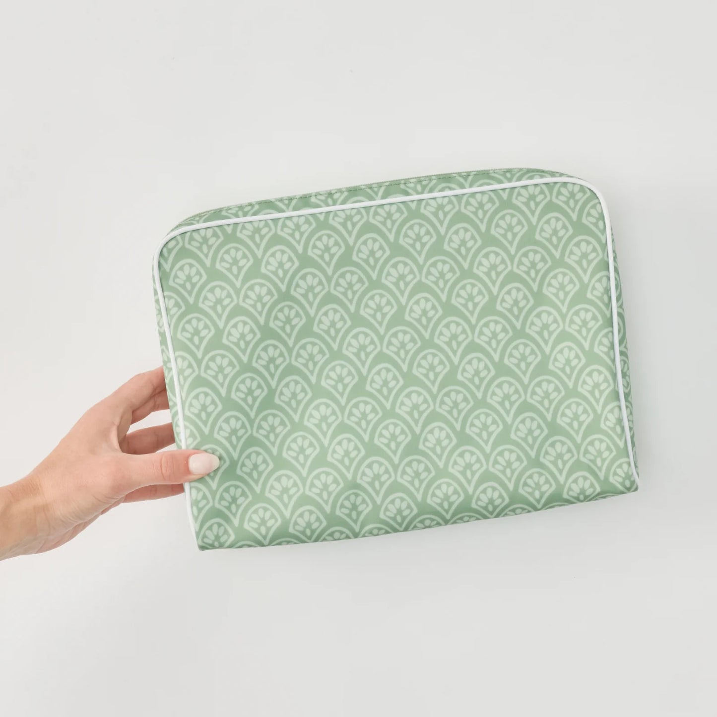 Large Patterned Toiletry Bag - Green Block Print