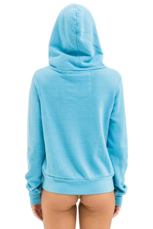 5 Stripe Zip Hoodie - Aqua // White Neon