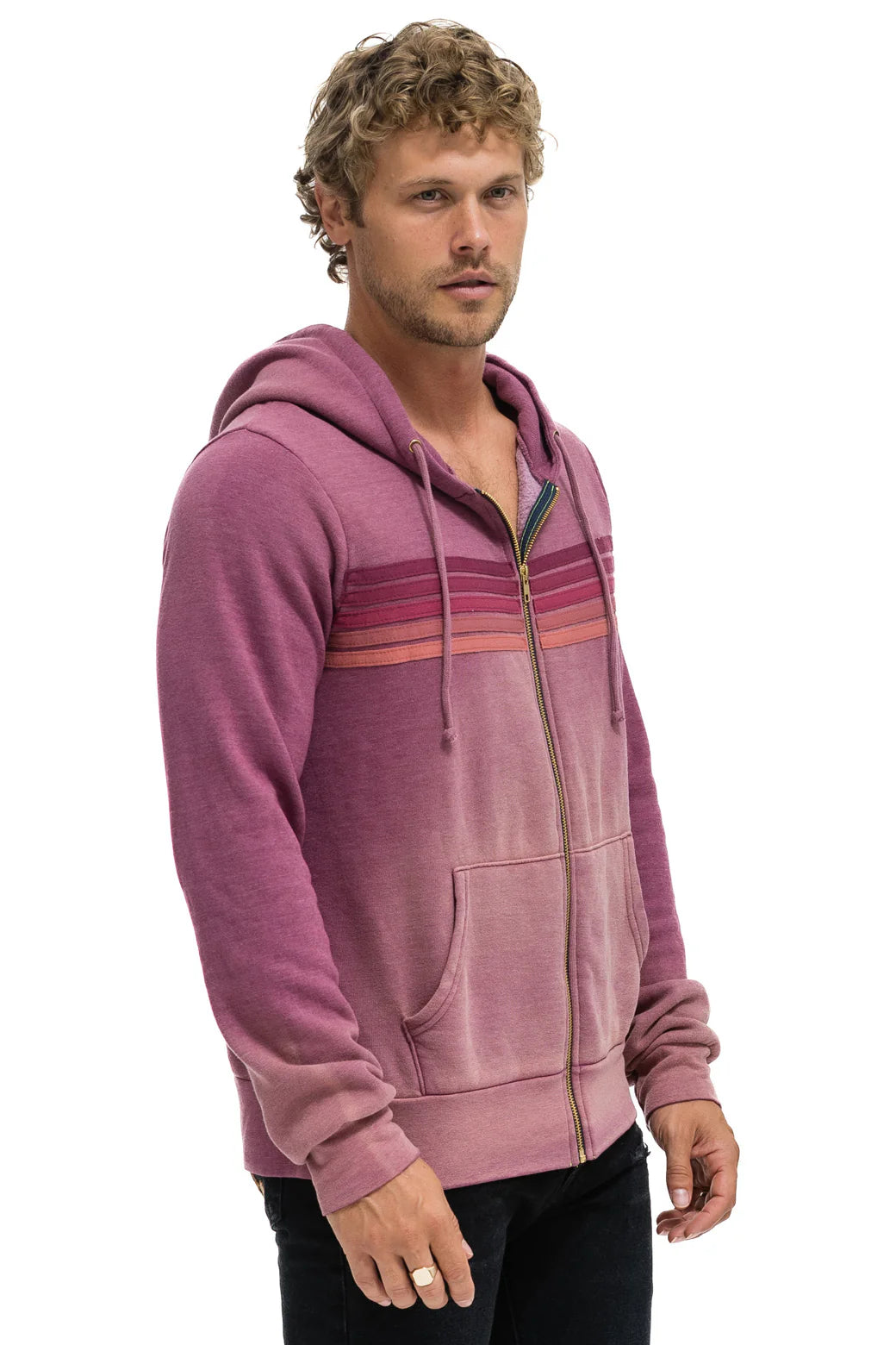 Aviator Nation - 5 Stripe Hoodie - Faded Berry