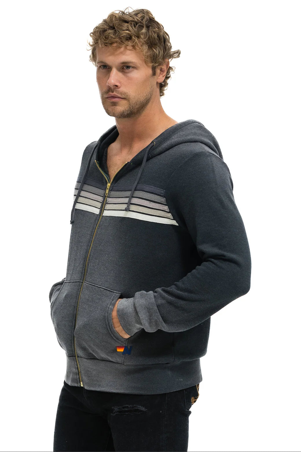 Aviator Nation - 5 Stripe Hoodie - Faded Smoke
