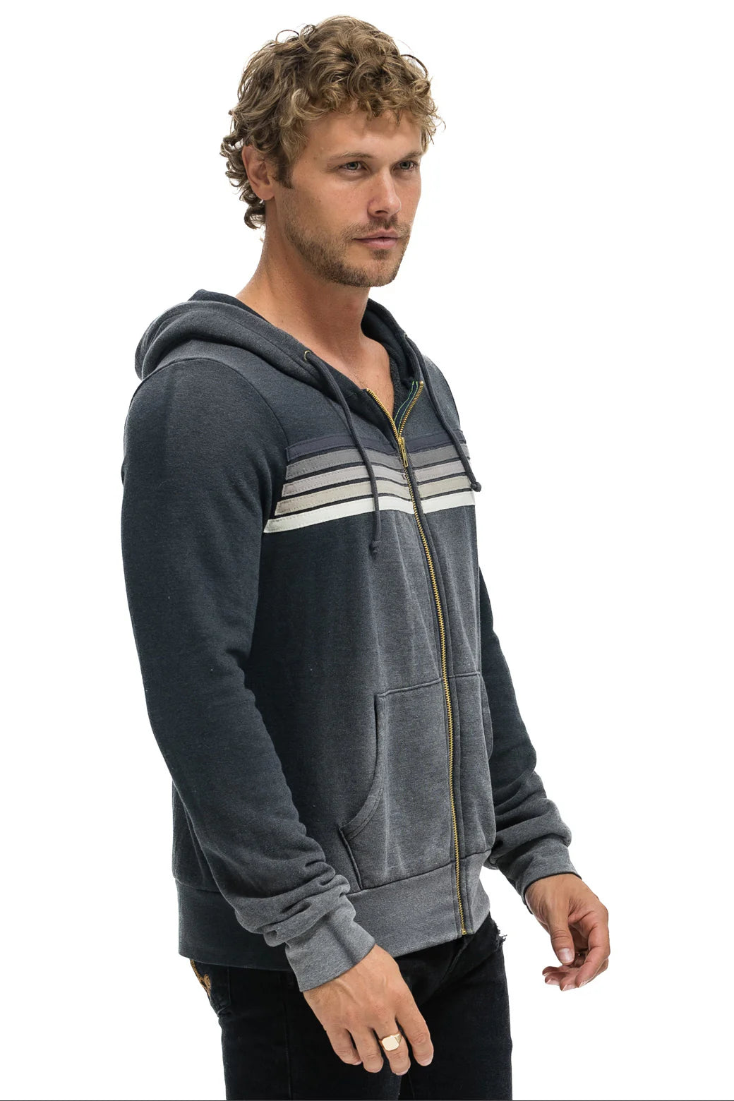 Aviator Nation - 5 Stripe Hoodie - Faded Smoke