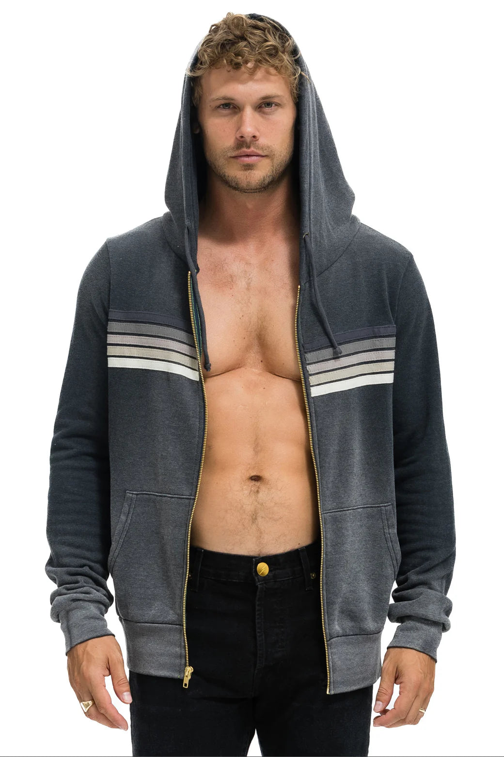 Aviator Nation - 5 Stripe Hoodie - Faded Smoke