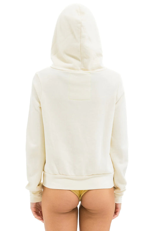 5 Stripe Zip Hoodie - Vintage White // White Neon