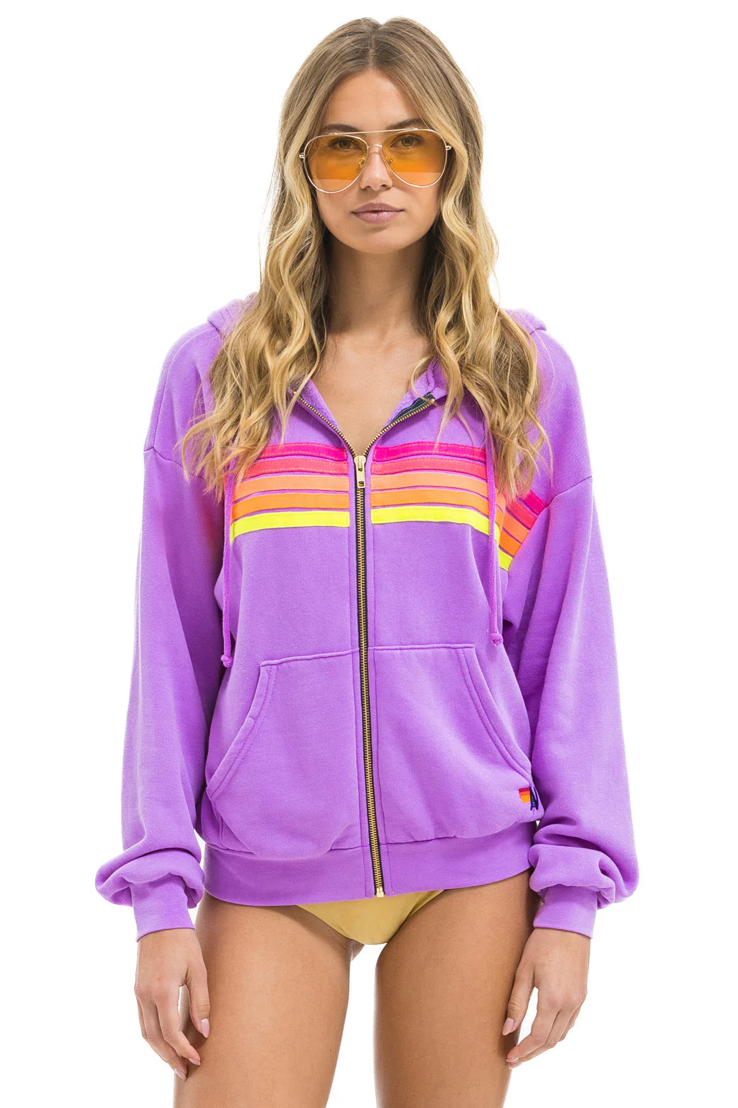 5 Stripe Zip Hoodie - Neon Purple / Neon