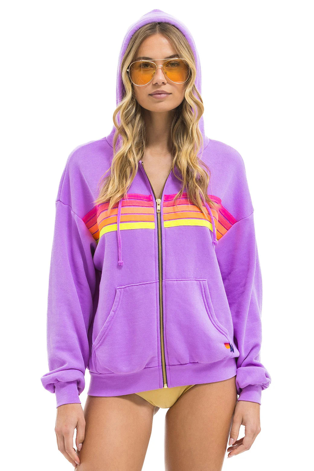 5 Stripe Zip Hoodie - Neon Purple / Neon
