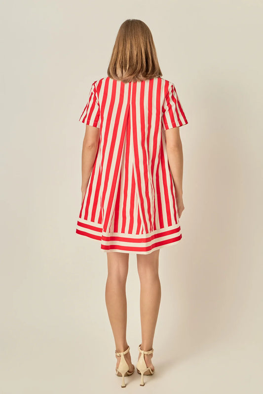 Striped Mini Shirt Dress - Red Stripe