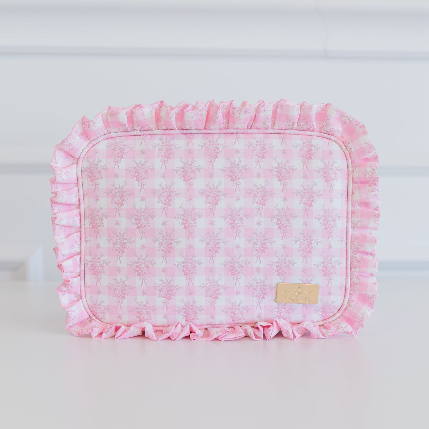 Ruffled Nylon XL Pouch - Pink Floral