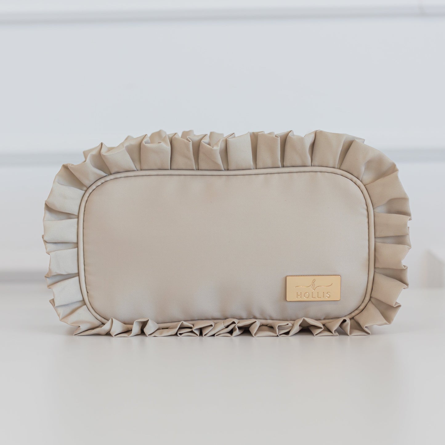 Ruffled Nylon Medium Pouch - Nude