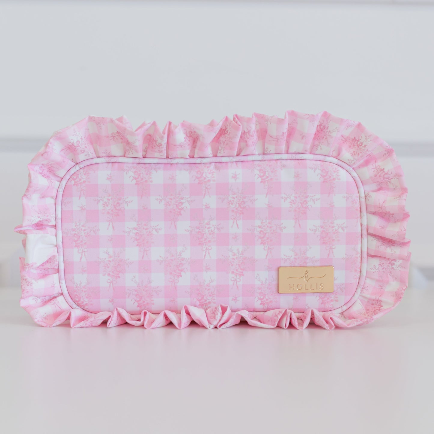 Ruffled Nylon Medium Pouch - Pink Floral