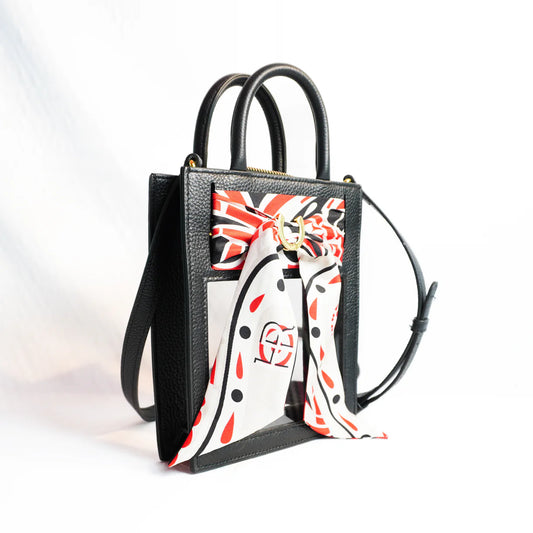 Mini Calista Clear + Red Paisley Twilly - Black