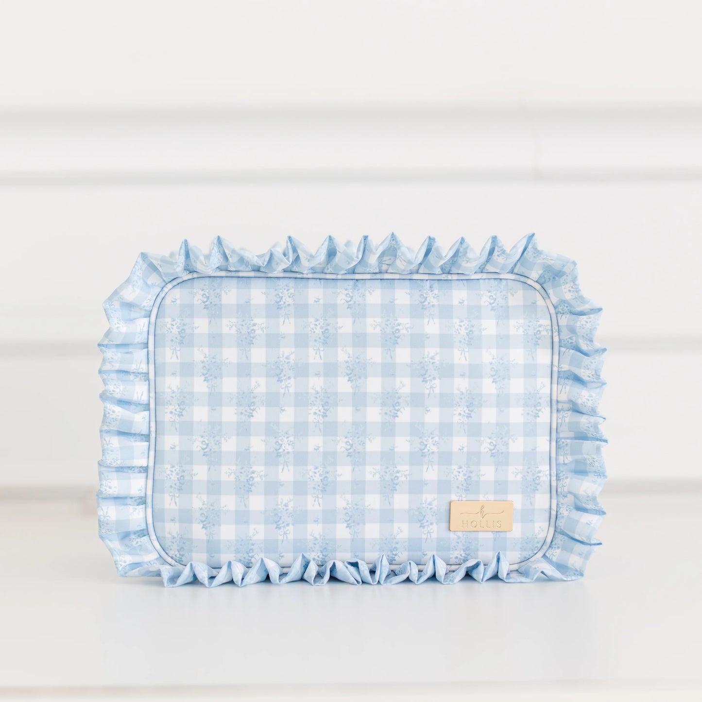 Ruffled Nylon XL Pouch - Blue Floral