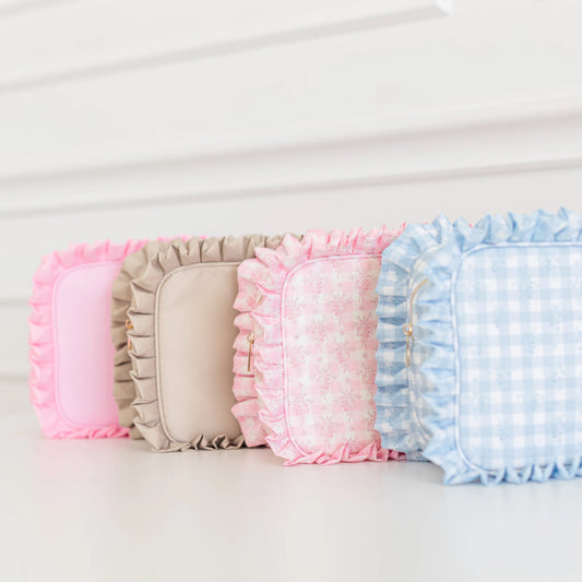 Ruffled Nylon XL Pouch - Pink Floral