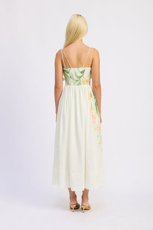 Camila Midi Dress - Natural Olive Multi