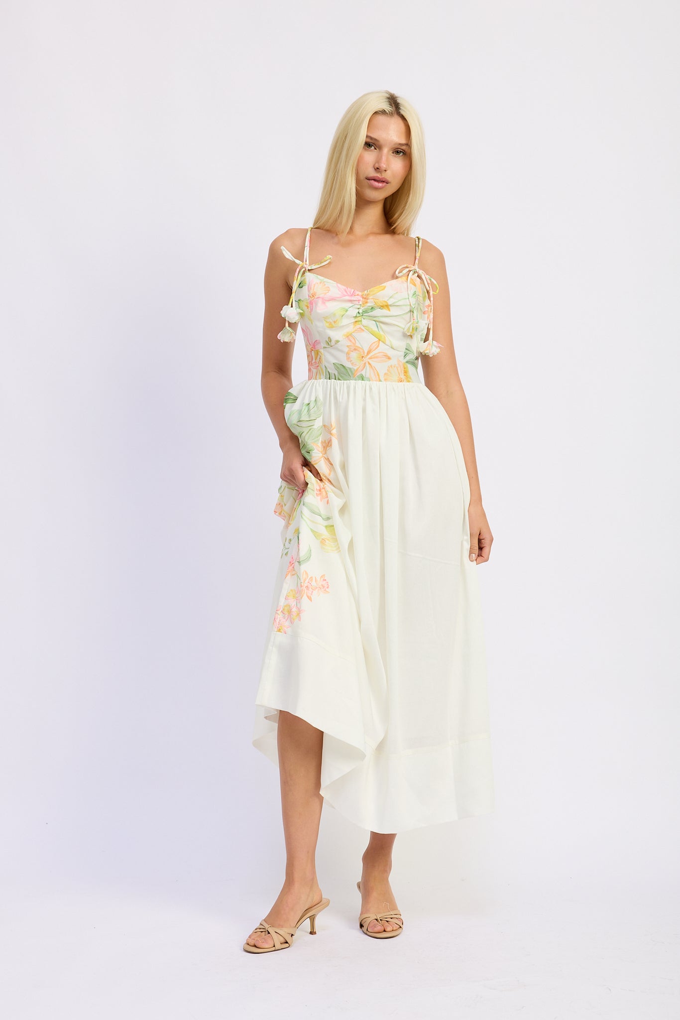 Camila Midi Dress - Natural Olive Multi