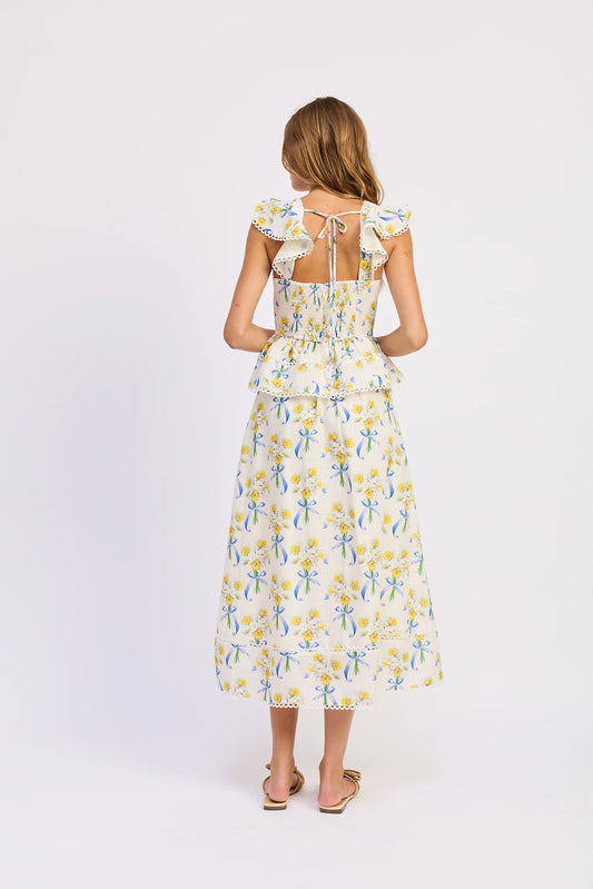 Audrey Midi Skirt - White/Yellow/Blue - Spinout
