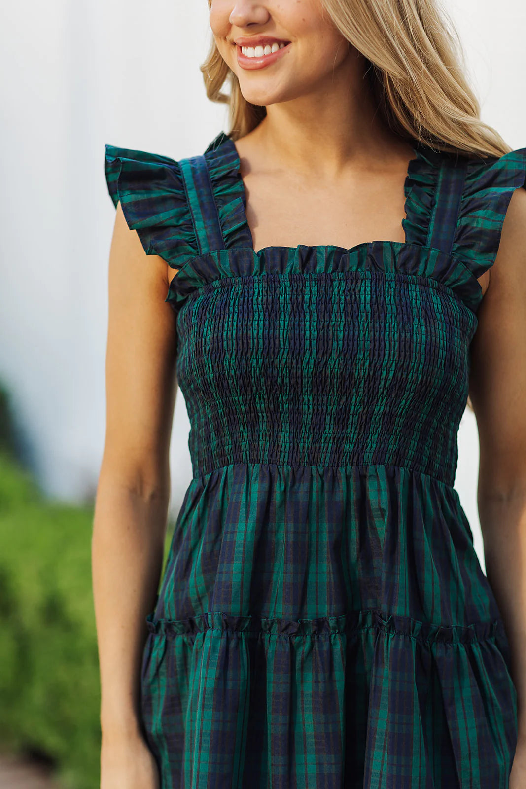J.Marie - Joyce Ruffle Strap Midi Dress - Hunter Green Gingham