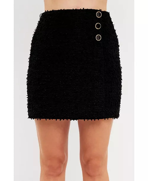 Endless Ross - Tweed Three Button Fitted Skirt - Black