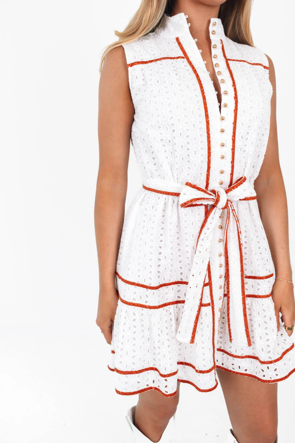 The Georgia Dress - White/Burnt Orange