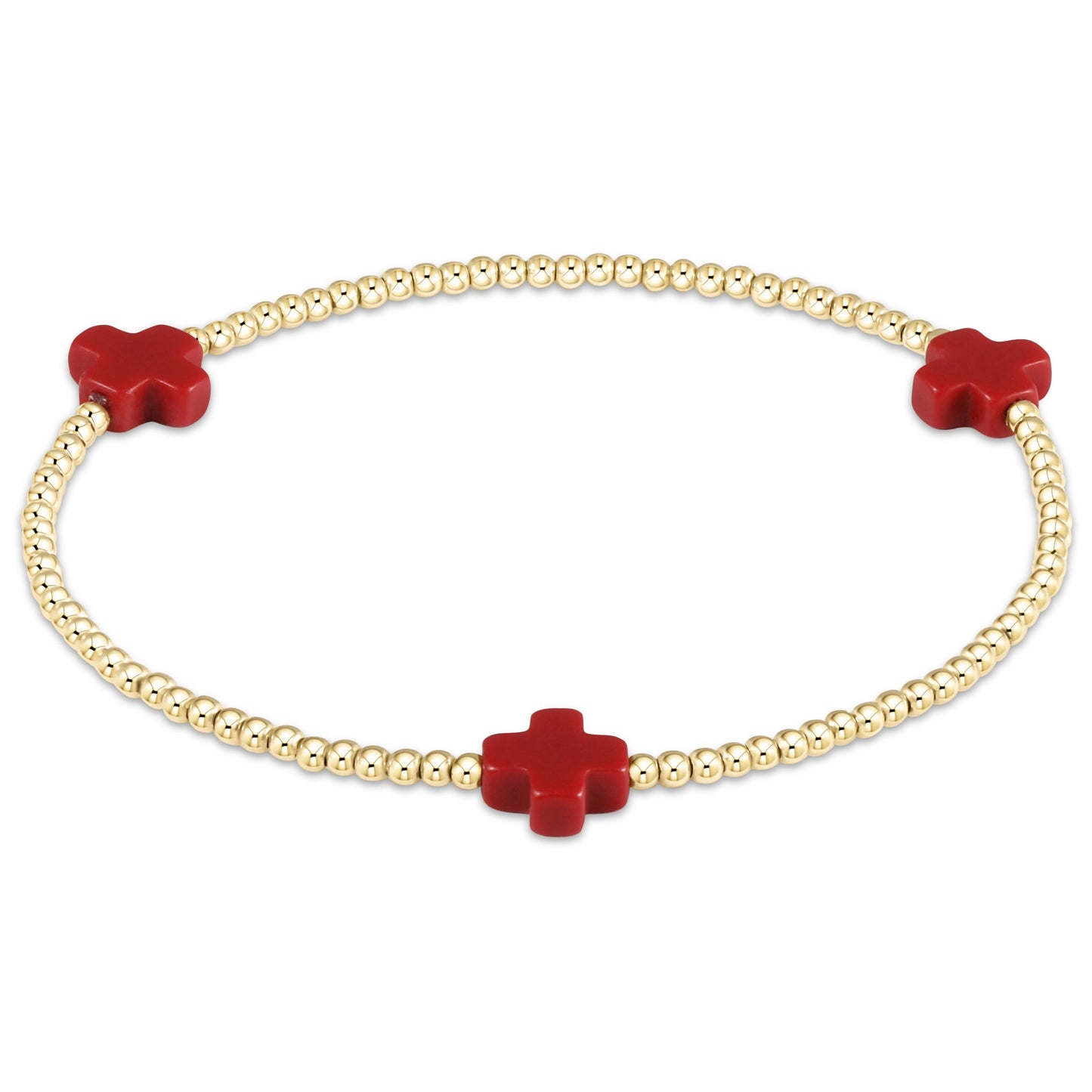 Signature Cross Gold Pattern 3mm Bead Bracelet - Red