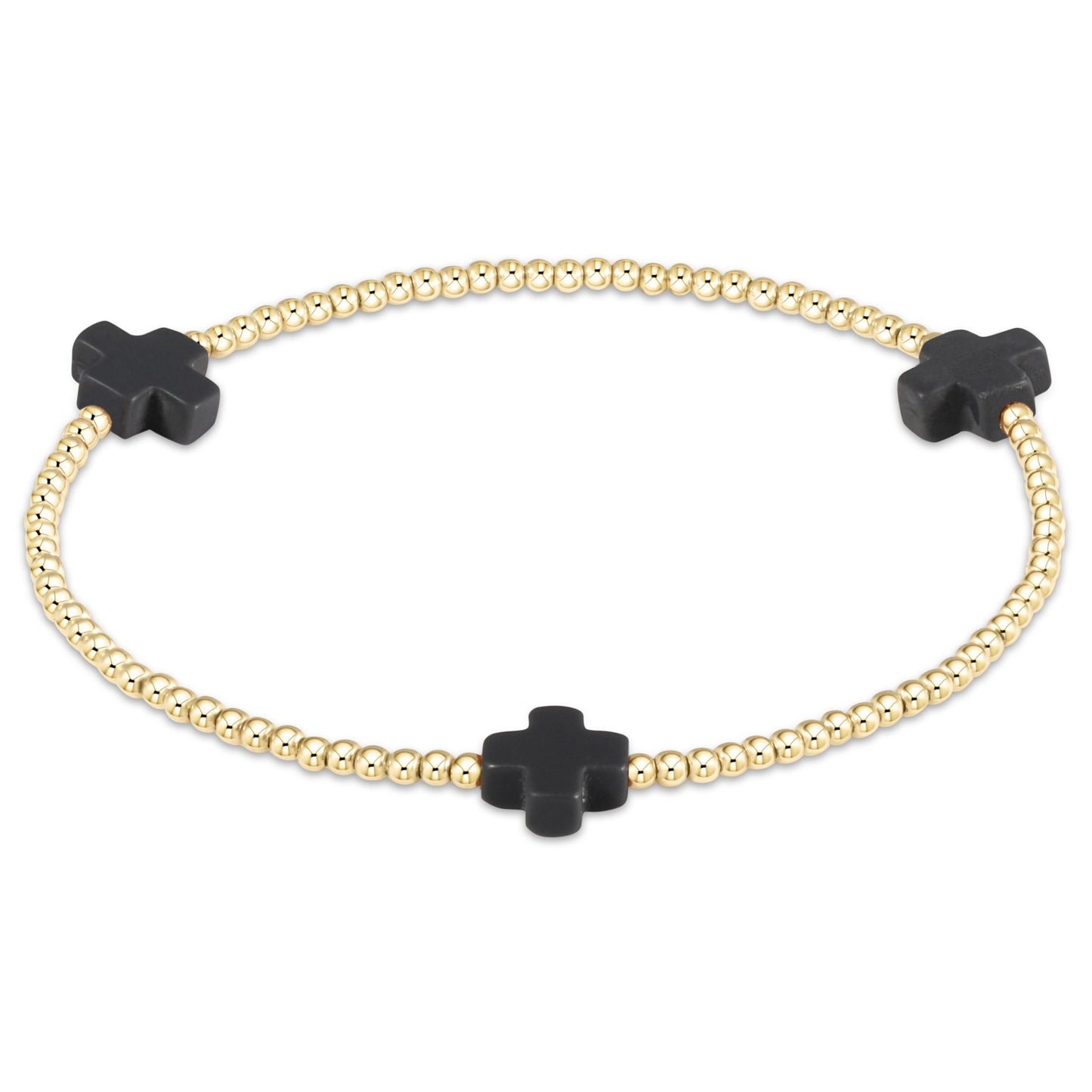 Signature Cross Gold Pattern 3mm Bead Bracelet - Charcoal