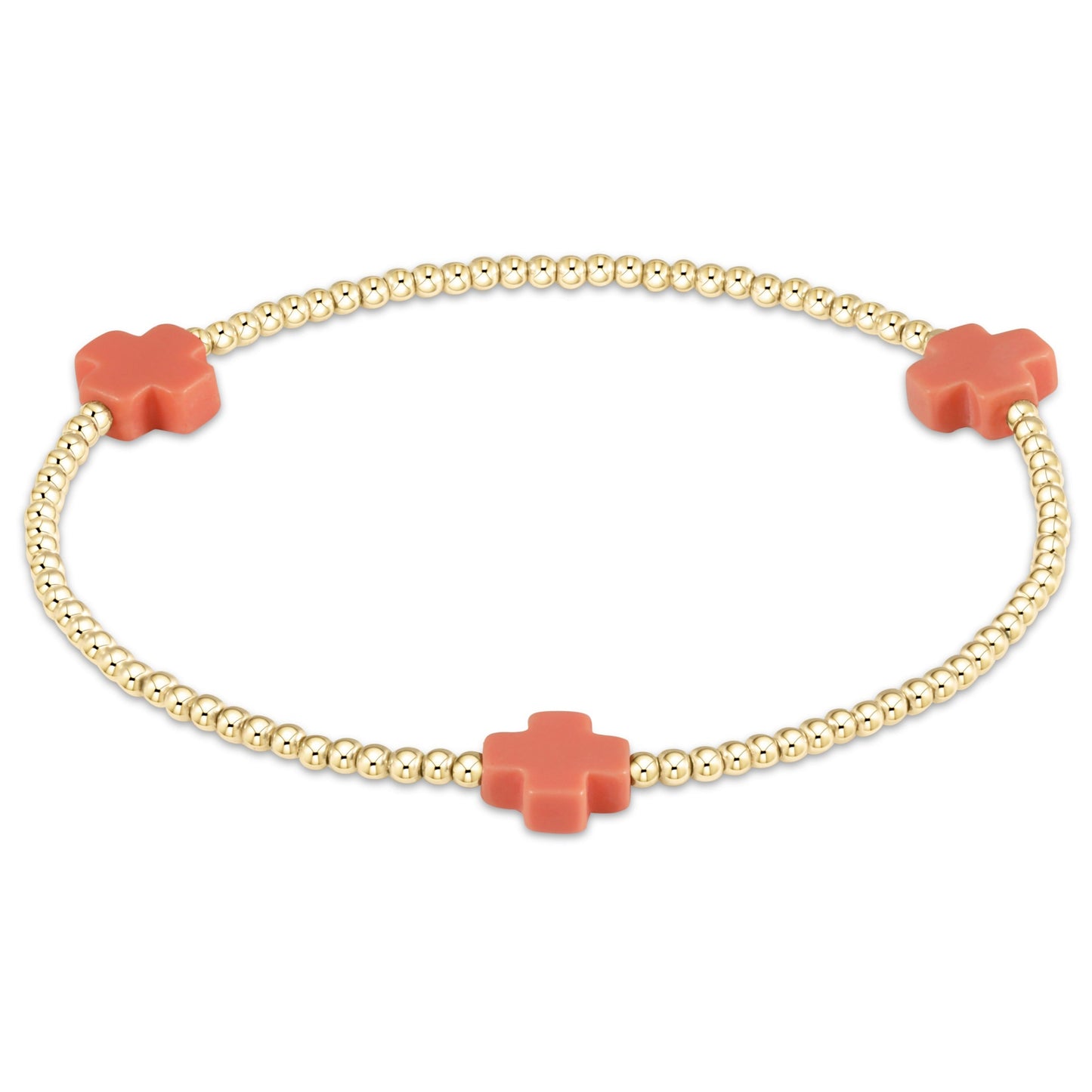 Signature Cross Gold Pattern 3mm Bead Bracelet - Coral