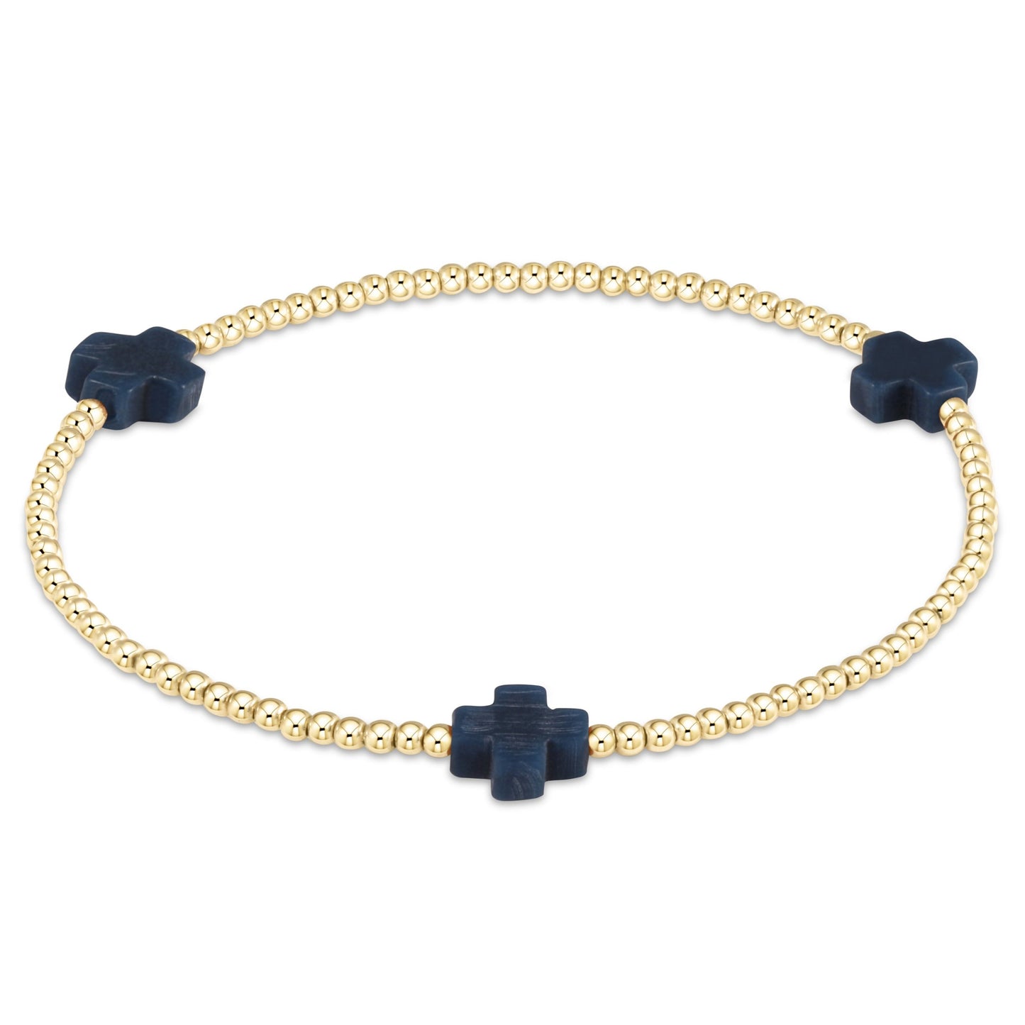 Signature Cross Gold Pattern 3mm Bead Bracelet - Navy