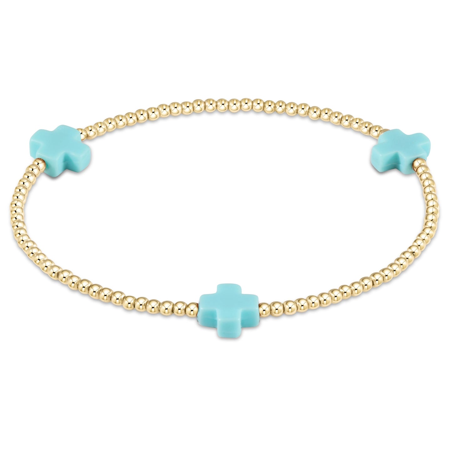 Signature Cross Gold Pattern 3mm Bead Bracelet - Turqoise