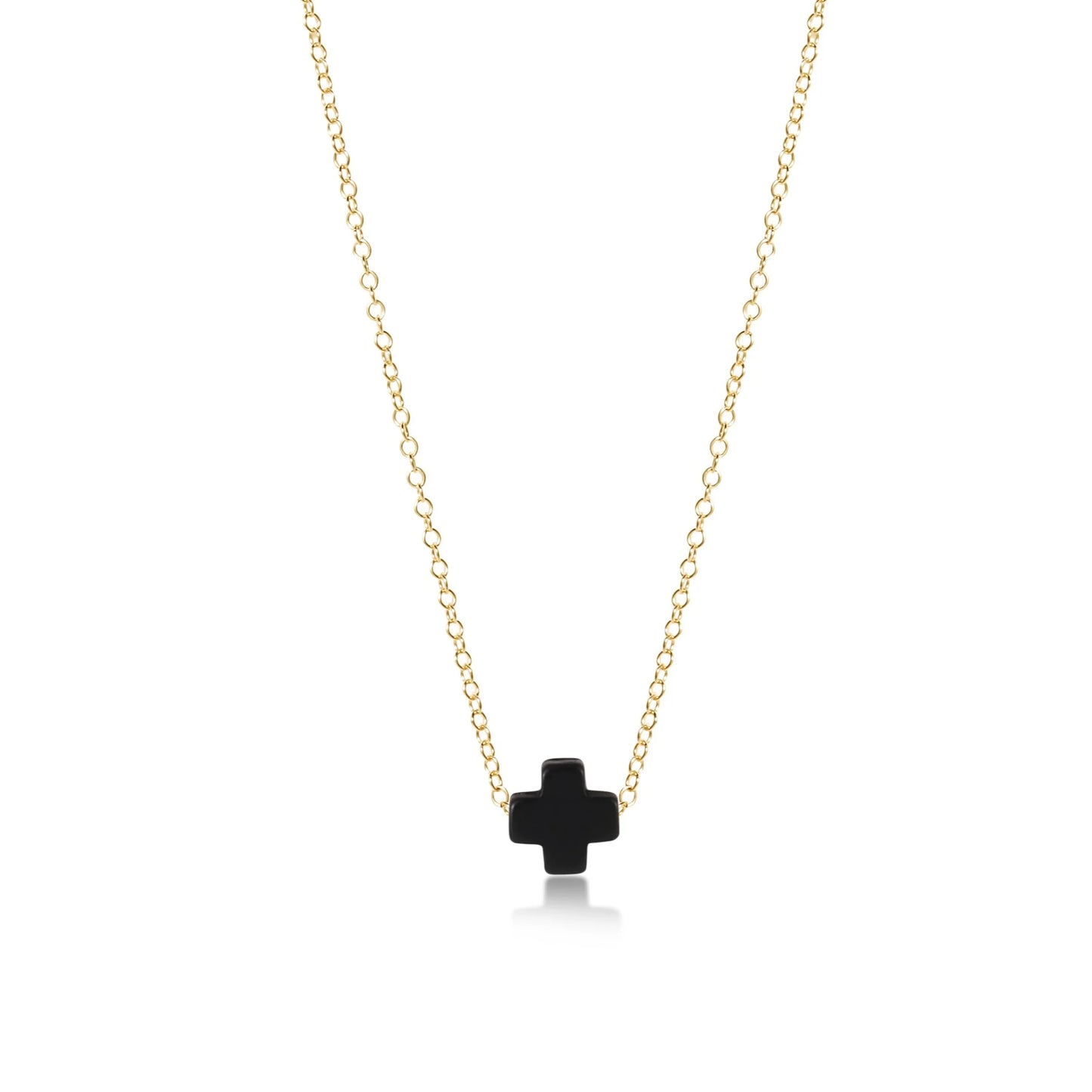 eNewton - 16" Necklace Gold - Signature Cross - Onyx