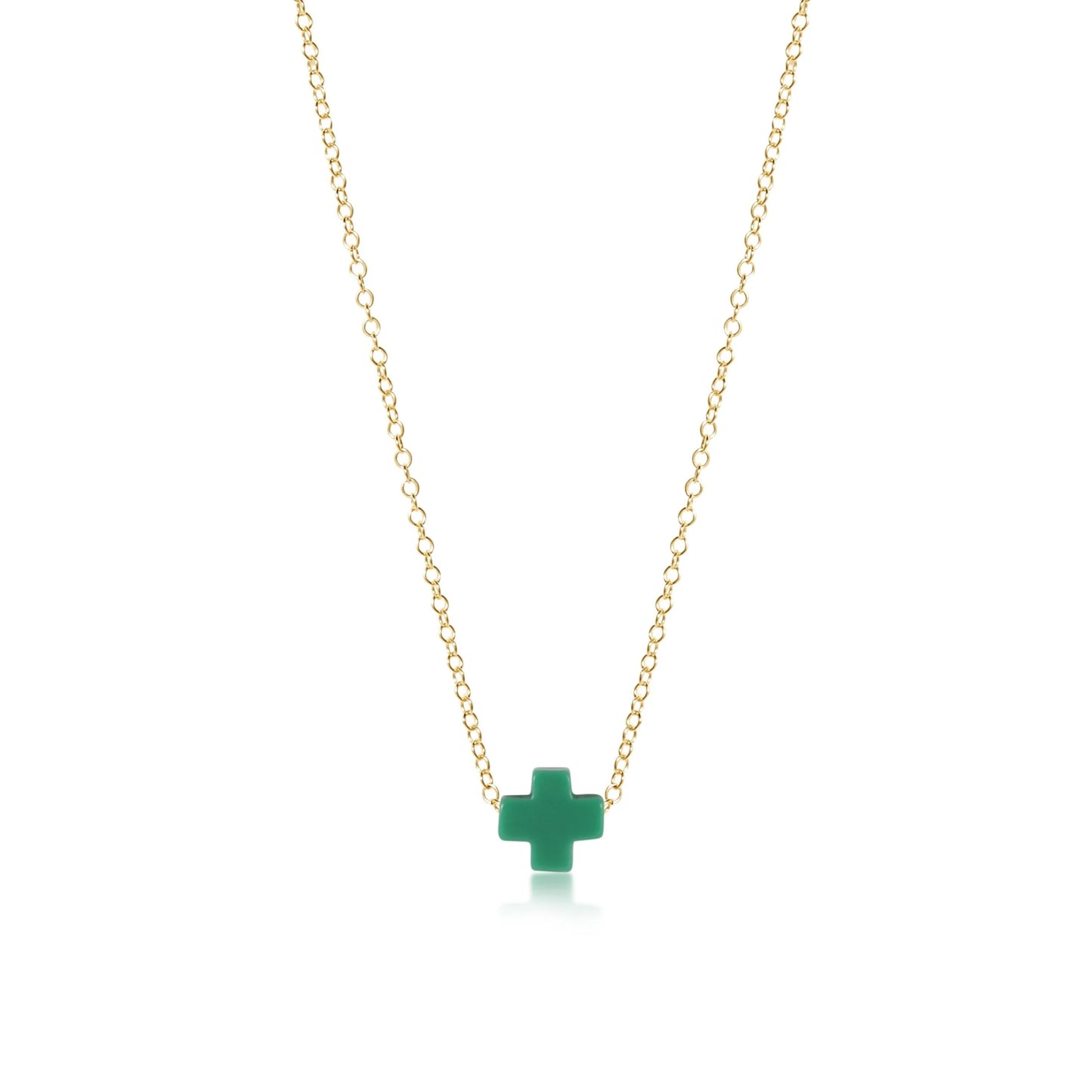 eNewton - 16" Necklace Gold - Signature Cross - Emerald