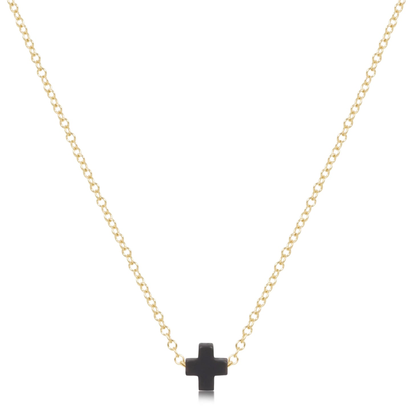 eNewton - 16" Necklace Gold - Signature Cross Small - Charcoal