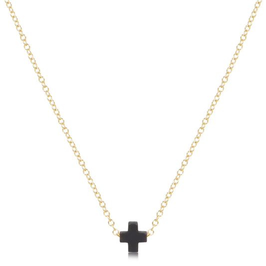 16" Necklace Gold - Signature Cross Small - Charcoal