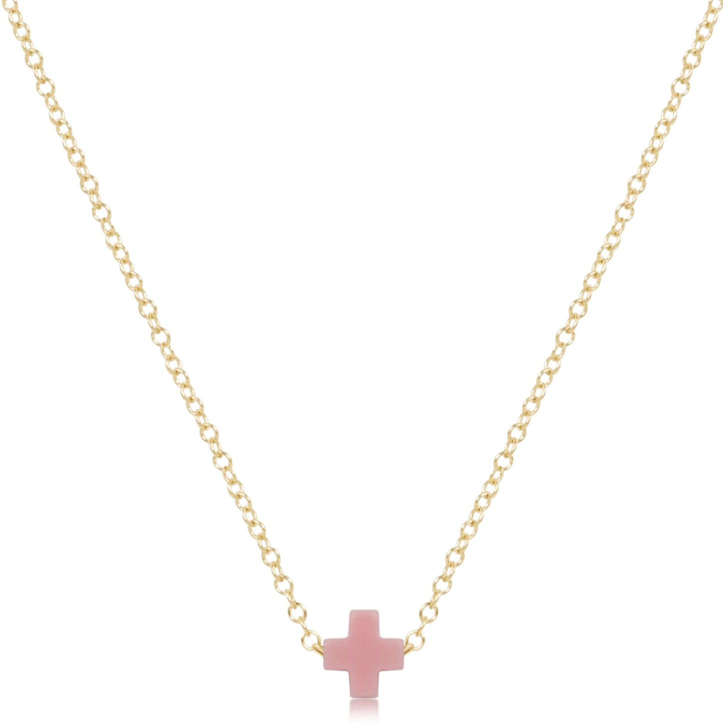 eNewton - 16" Necklace Gold - Signature Cross Small - Pink