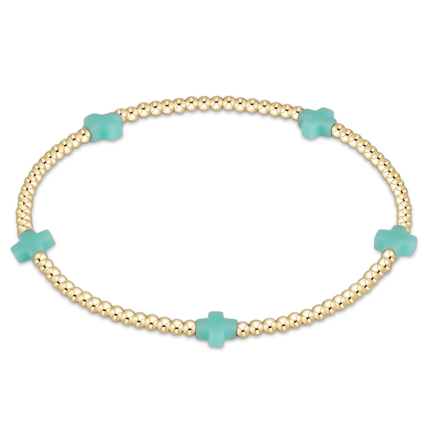 eNewton - Signature Cross Small Gold Pattern 2mm Bead Bracelet - Mint