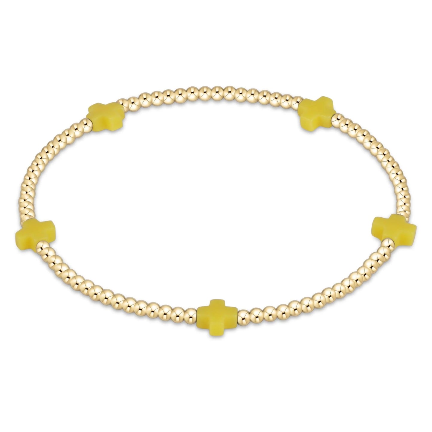 eNewton - Signature Cross Small Gold Pattern 2mm Bead Bracelet - Canary