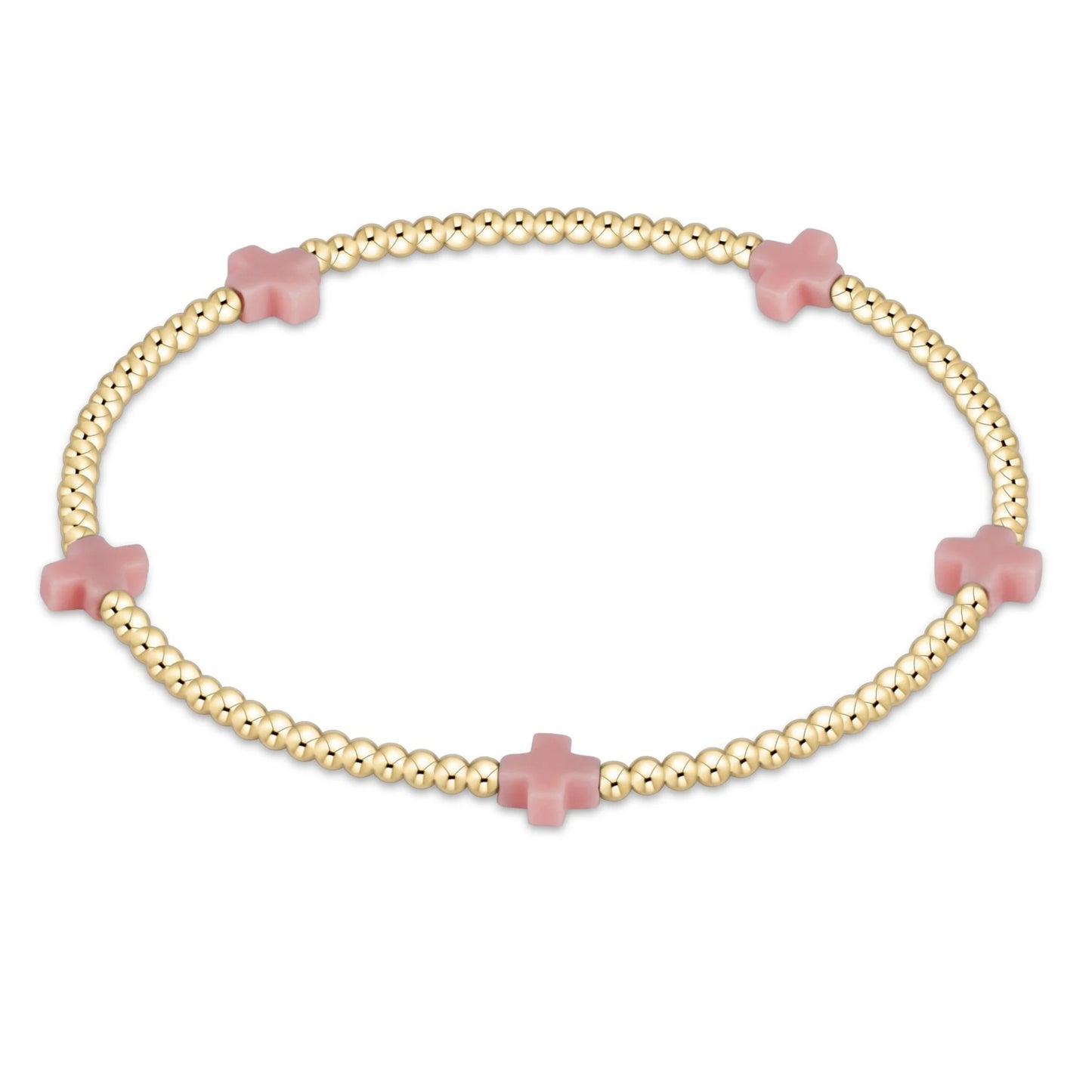 eNewton - Signature Cross Small Gold Pattern 2mm Bead Bracelet - Pink