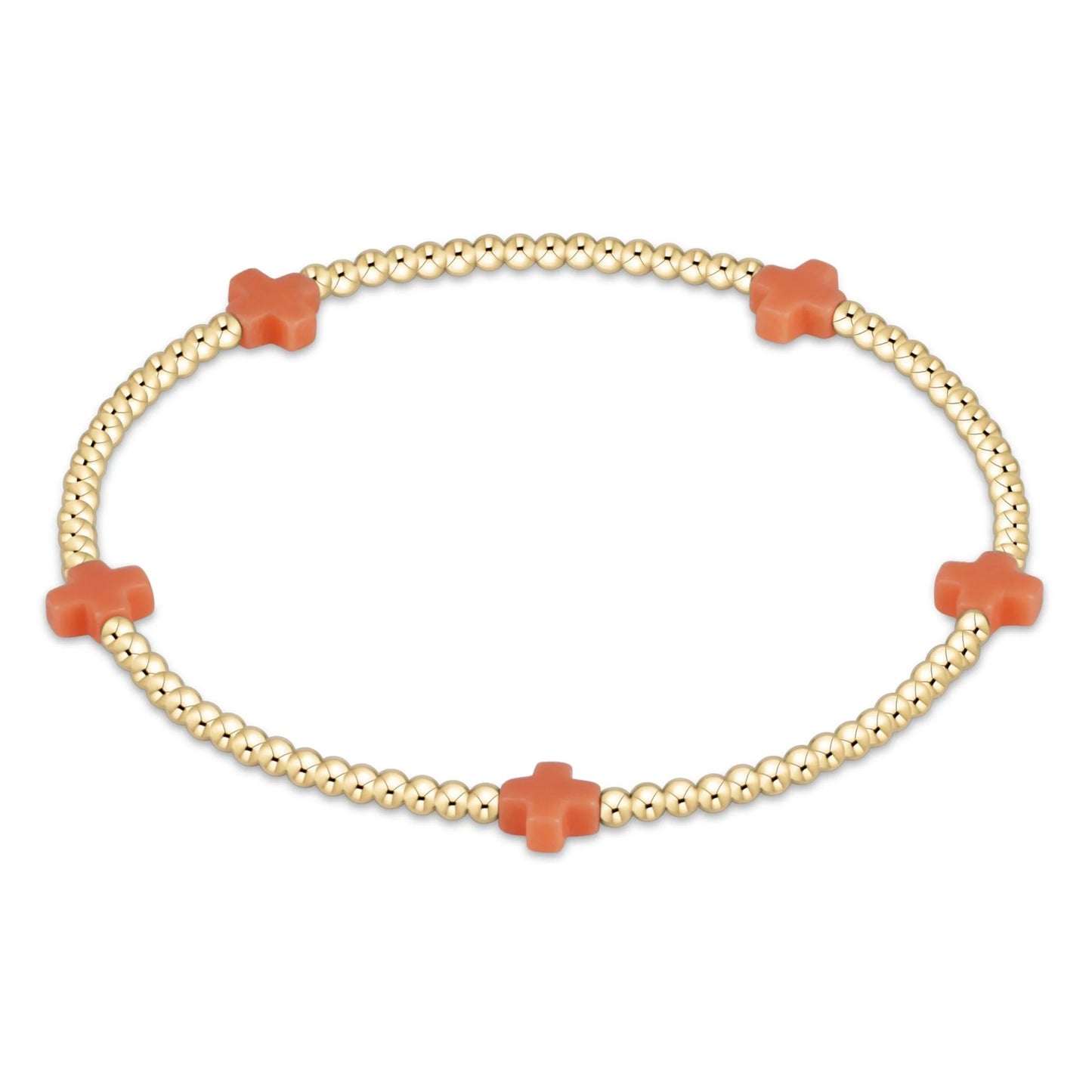 eNewton - Signature Cross Small Gold Pattern 2mm Bead Bracelet - Coral
