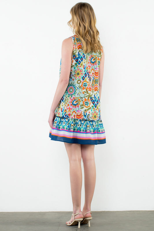 Sleeveless V-Neck Print Dress  - CR