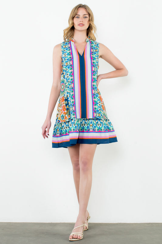 Sleeveless V-Neck Print Dress  - CR