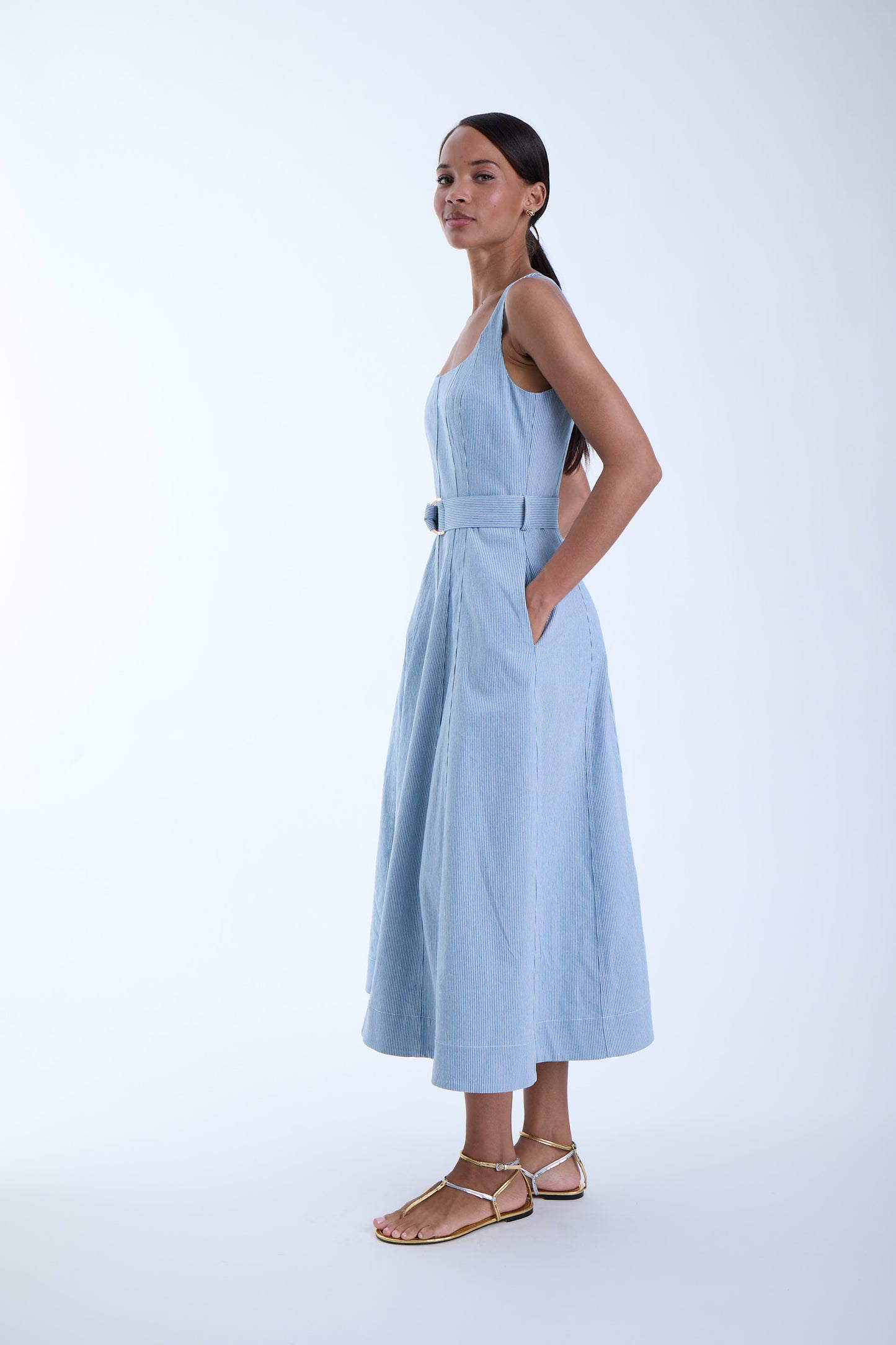Lilliana Denim Maxi Dress - Striped Denim