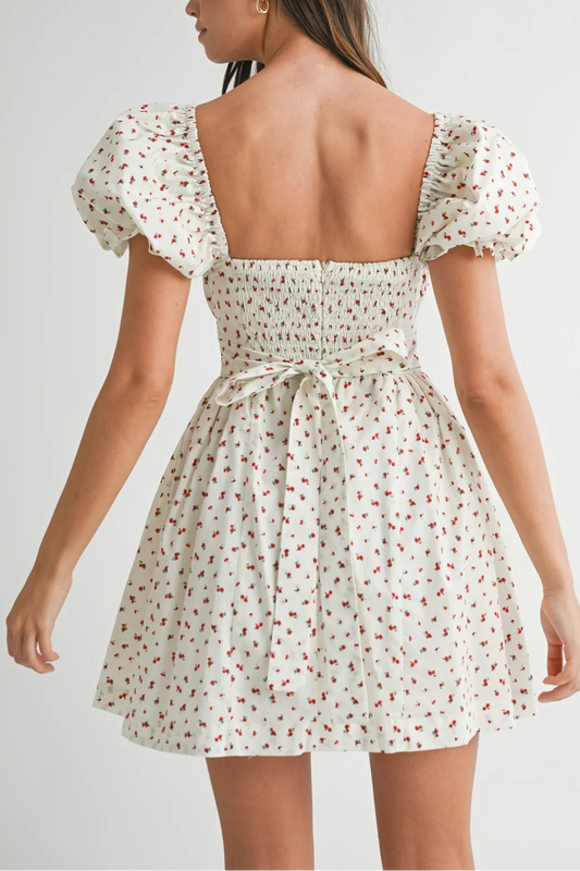 Frances Puff Sleeve Mini Dress - Cream