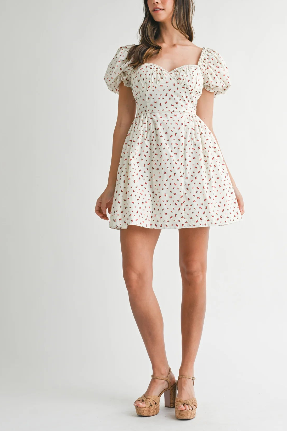 Frances Puff Sleeve Mini Dress - Cream